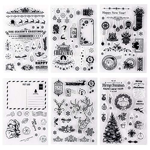 Whaline 6 Blatt Weihnachtsthema Silikon Clear Stamps Siegelblöcke für die Kartenherstellung Scrapbooking Dekoration Wörter Journaling DIY Album von Whaline