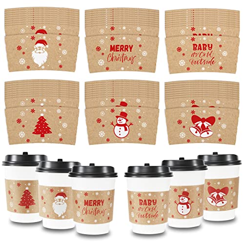 Whaline 60 Stück Weihnachts-Kaffeetassen-Ärmel, Teetasse, 6 Designs, Einweg-Kraftpapierhüllen für 340 ml und 473 ml Pappbecher, Kakao, kaltes Getränk (ohne Becher im Lieferumfang enthalten) von Whaline