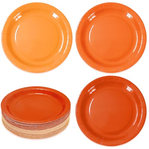 Whaline 72 Stück Herbst-Pappteller, 22,9 cm, Thanksgiving-Pappteller, Kürbis, Orange, solide runde Teller, Herbst-Abendessen, Dessertteller für Herbsternte, Erntedankfest, Partyzubehör von Whaline