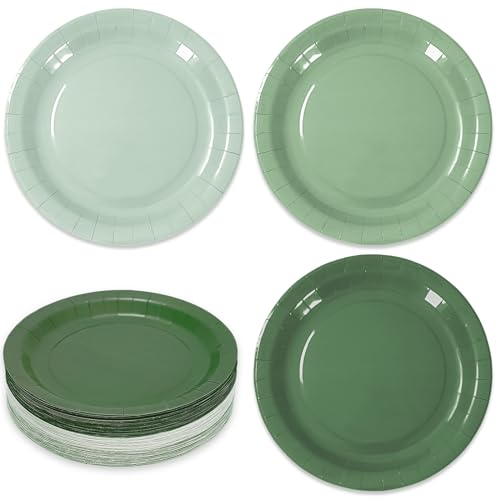 Whaline 72 Stück Salbeigrün Pappteller 22,9 cm Farbverlauf Grün Einwegteller für eine Glücksente, Hochzeit, Babyparty, Geschirr, Zubehör, 3 Farben von Whaline