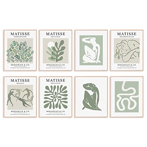 Whaline Matisse-Poster, minimalistische Wandkunst, dänische Pastell-Raumdekoration, Henri Matisse, Salbeigrün, Poster mit 32 Klebepunkten für Wohnzimmer, Schlafzimmer, Büro, ästhetische Dekoration von Whaline