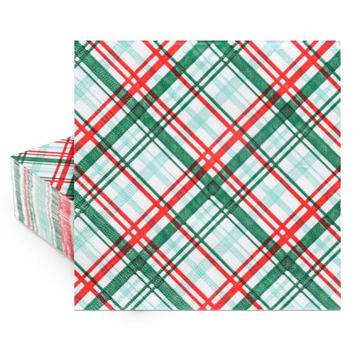 Whaline 80 Packungen karierte Papierservietten Weihnachten Einweg-Servietten rot grün kariert dekorative Servietten für Partyzubehör Tischdekoration, 16,5 x 16,5 cm, 6.5 x 6.5 Inch von Whaline