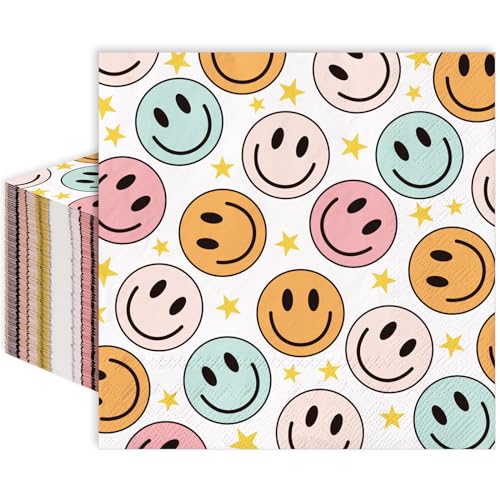 Whaline 80 Stück Boho Smile Face Papierservietten 16,5 x 16,5 cm Preppy Smile Star Einweg-Servietten Retro Hippie Happy Face Dinner Serviette für Geburtstag Preppy Party Whaline 80 Stück Boho Smile Face Papierservietten 16,5 x 16,5 cm Preppy Smile Star Einweg-Servietten Retro Hippie Happy Face Dinner Serviette für Geburtstag Preppy Party von Whaline