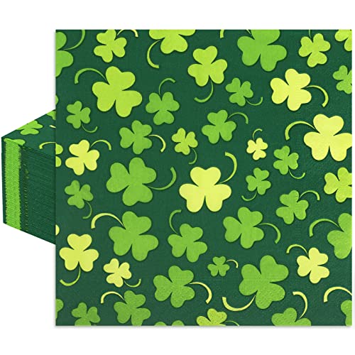 Whaline 80 Stück St. Patrick's Day Servietten 16,5 x 16,5 cm, grünes Kleeblatt, Abendessen, Glücksklee, Einweg-Papierservietten für irische Urlaubstischdekorationen, Partyzubehör von Whaline