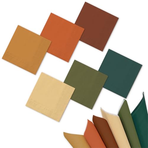 Whaline Cocktail-Servietten, Herbst-Cocktail-Servietten, 6 Herbstfarben, Einweg-Servietten, mehrfarbig, Papierservietten für Herbsternte, Erntedankfest, Partyzubehör, 120 Stück von Whaline