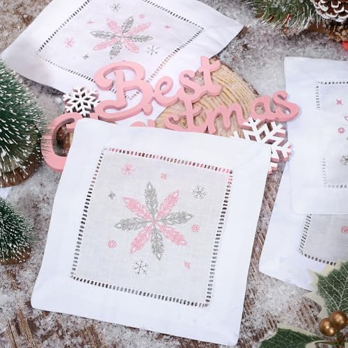 Whaline Cocktail-Servietten mit Schneeflocken-Motiv, bestickt, waschbar, wiederverwendbar, für den Winter, Baumwolle, für Urlaub, Party, Esstisch, Dekoration, 15,2 x 15,2 cm, 6 Stück Whaline Cocktail-Servietten mit Schneeflocken-Motiv, bestickt, waschbar, wiederverwendbar, für den Winter, Baumwolle, für Urlaub, Party, Esstisch, Dekoration, 15,2 x 15,2 cm, 6 Stück von Whaline