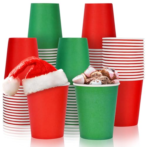 Whaline Einweg-Pappbecher für Weihnachten, 266 ml, rot, grün, für Kaffee, Tee, Weihnachten, Urlaub, Getränke, Trinkbecher, Einweg, kleine Snackbecher für Weihnachten, Party, Dekoration, Zubehör, 50 von Whaline