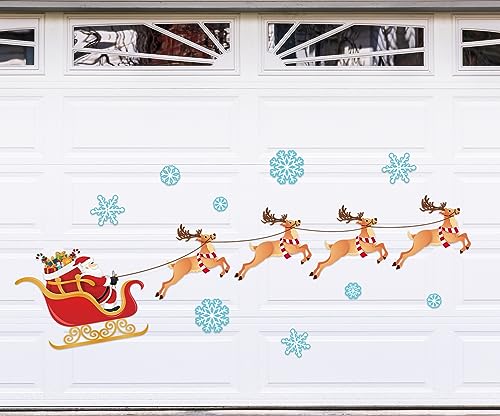 Whaline Frohe Weihnachten Garage Dekoration Magnet Aufkleber Weihnachtsmann Schlitten Garagentor Aufkleber Schneeflocke Rentier Magnet Kühlschrank Aufkleber für Weihnachten Party Zuhause Auto von Whaline