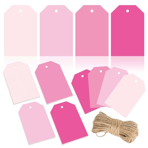 Whaline Geschenkanhänger mit rosa Themen, 4 Farben, Farbverlauf, rosa Hängeetiketten mit Hanfseil, bunt, blanko, Papieranhänger für Geburtstag, Hochzeit, Urlaub, Babyparty, Bastelbedarf, 120 Stück von Whaline