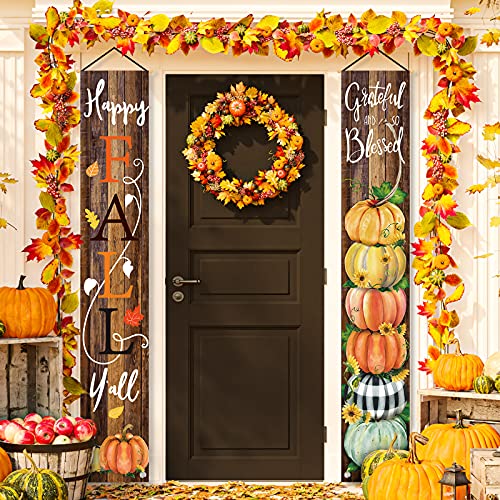 Whaline Happy Fall Y'all Veranda Schild Grateful Herbst Kürbis hängende Banner Rustikal Vintage Thanksgiving Türschild für Innen Außen Haus Bauernhaus Hof Ernte Party Dekoration 30,5 x 183,9 cm von Whaline