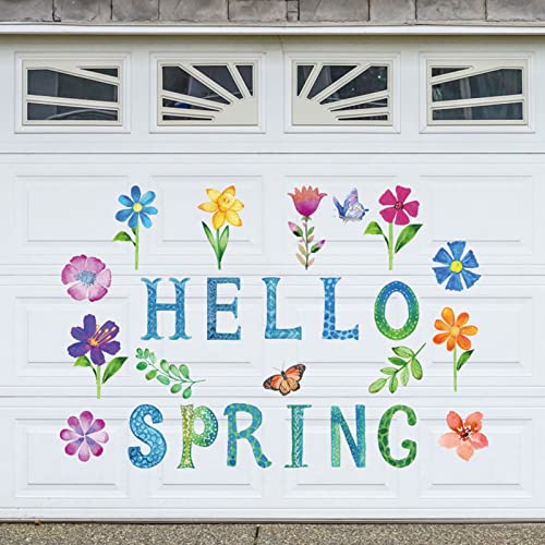 Whaline Hello Spring Garagentor-Magnete, Aquarell-Blumen-Magnet-Aufkleber, Dekoration, Frühlingsblumen, Kühlschrank-Aufkleber, Aufkleber für drinnen und draußen, Zuhause, Partyzubehör, 25 Stück von Whaline
