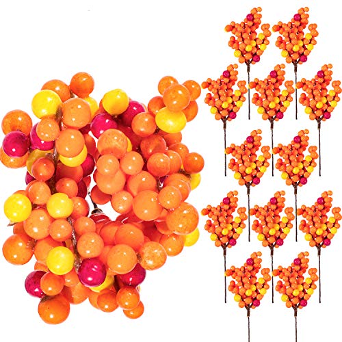 Whaline Herbst-Orangenbeeren-Zweigstiel, 12 Stück, künstliche Orangenbeeren-Picker für Herbstdekoration, Weihnachtsbaumschmuck, Basteln, Hochzeit, Urlaub, Heimdekoration von Whaline