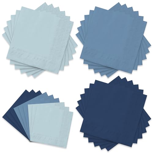 Whaline Kleine Dusty Blue Papierservietten, 3 Farben, Einweg-Servietten für Partys, Feiern, Versammlungen, Tischdekoration, 60 Stück von Whaline