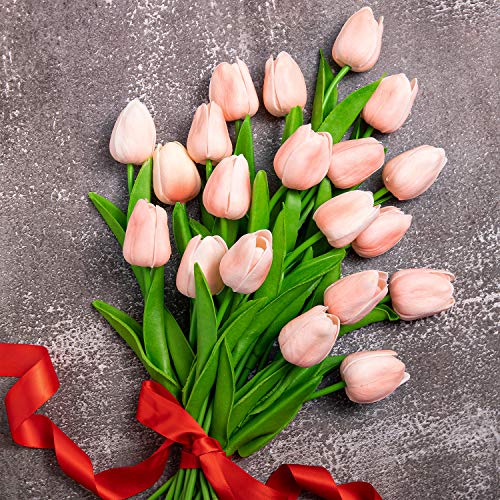 Whaline Künstliche Tulpen, 20 Stück, Strauß, fühlt sich echt an, Latex, Blumendekoration für Zuhause, Garten, Hochzeit, Party (pfirsichrosa) von Whaline