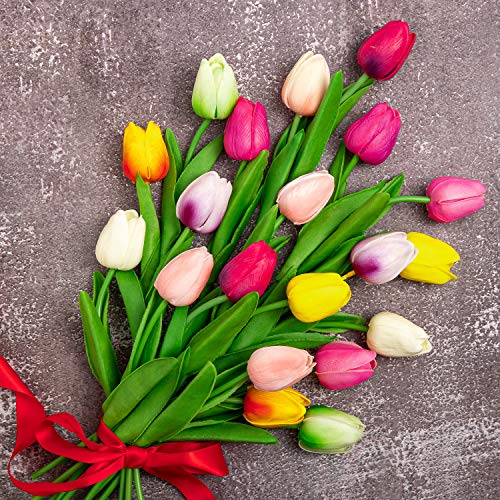 Whaline Künstliche Tulpen, mehrfarbig, 20 Stück, künstliche Tulpen, Blumenstrauß, realistische Haptik, Latex-Material für Zuhause, Garten, Hochzeit, Party, Blumendekoration (10 Farben) von Whaline