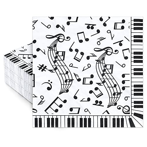 Whaline Musiknoten, Papierservietten, 16,5 x 16,5 cm, Musiknotation, Einweg-Serviette, schwarz-weiße Klaviertasten, Drucke, Mittagessen-Serviette für Musik, Feier, Abendessen, Partyzubehör, 80 Stück von Whaline