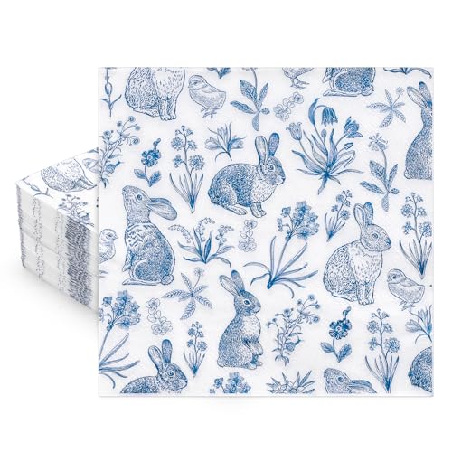 Whaline Papierservietten, Retro, Hase, Blume, Blau-Weiß, Einweg-Servietten, Chinoiserie, Mittagessen, Abendessen, Servietten für Frühling, Hochzeit, Geburtstag, Party, Tischzubehör, 50 Stück Whaline Papierservietten, Retro, Hase, Blume, Blau-Weiß, Einweg-Servietten, Chinoiserie, Mittagessen, Abendessen, Servietten für Frühling, Hochzeit, Geburtstag, Party, Tischzubehör, 50 Stück von Whaline