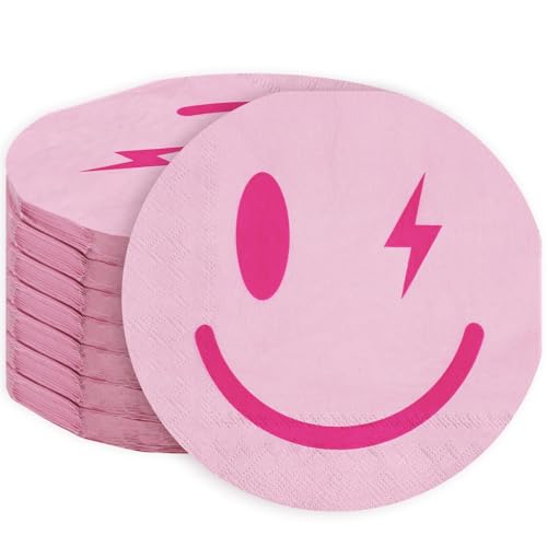 Whaline Party-Servietten mit lächelndem Gesicht, niedliche Einweg-Servietten, dekorative Lunch-Servietten für adrette Partyzubehör, Tischdekoration, 16 cm, 100 Stück von Whaline