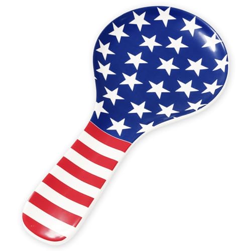 Whaline Patriotische Löffelablage, amerikanische Flagge, Keramik-Löffelhalter, 4. Juli, Sternstreifen, Soßenschalen, Ringschale für Unabhängigkeitstag, Küche, Büro, Party-Dekoration von Whaline