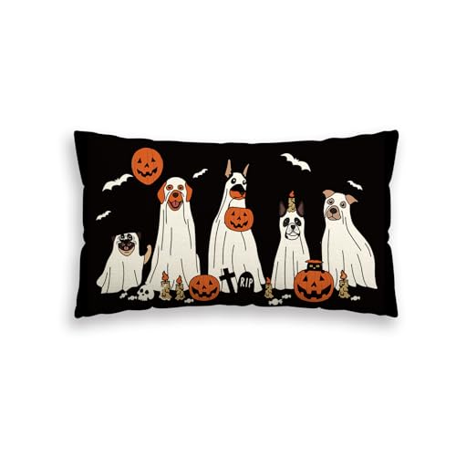 Whaline Rechteckige Halloween-Kissenbezüge, gruseliger Geist, Kürbis, Hund, 30,5 x 50,8 cm, Kissenbezug für Zuhause, Büro, Bett, Sofa, Couch, Auto, 2 Stück von Whaline