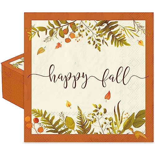 Whaline Servietten mit Herbstmotiv, 16,5 x 16,5 cm, bunte Happy Fall Servietten Herbstblätter, Einweg-Servietten für Thanksgiving, Ernte, Feiern, Versammlungen, Tischdekoration, 80 Stück von Whaline