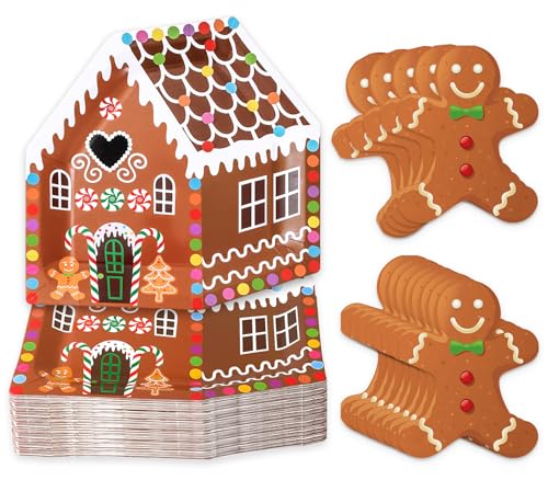 Whaline Weihnachts-Geschirr-Set, niedliches Lebkuchenmannhaus, Einweggeschirr, 24 Pappteller, 24 Servietten, für Weihnachten, Winter, Partyzubehör, 48-teilig Whaline Weihnachts-Geschirr-Set, niedliches Lebkuchenmannhaus, Einweggeschirr, 24 Pappteller, 24 Servietten, für Weihnachten, Winter, Partyzubehör, 48-teilig von Whaline