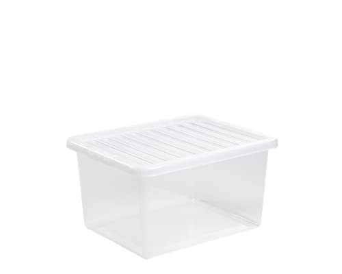 Wham Transparente Kunststoff-Aufbewahrungsboxen mit Deckel, stapelbar, stapelbar, große Aufbewahrungsbox mit Deckel, 35 l, 10 Stück, 18,9 x 15,16 x 10,04 cm von Wham