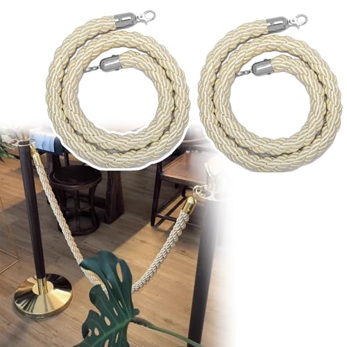 Absperrkordel Beige Geflochtene Hanfseile mit Metallhaken, 2er-Set Absperrseile aus Samt, Cremefarbenes VIP-Seil für Warteschlangen Auf Partys und Hochzeiten, Roter Teppich(Silver Hook,1.5m/5ft) von WhamtL