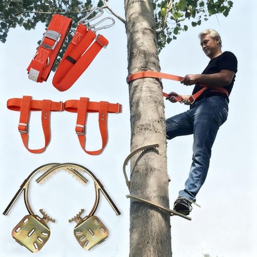 Steigeisen Verstellbare Kletterstangen für die Baumarbeit, Baumkletterspikes mit Karabinerhaken, Dschungel-Survival-Kletterausrüstung, Kletterbaumwerkzeug(250 Model) von WhamtL