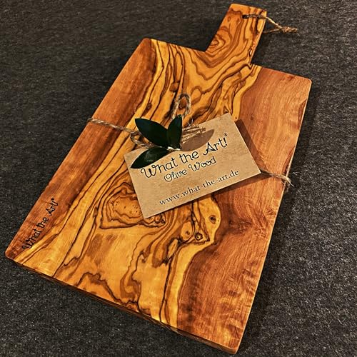 What the Art!® Olive Wood «Berlin» Gr. M | Olivenholz Schneidebrett + Dip-Schälchen | Handarbeit | 30 x 16 x 2 cm | Käsebrett - Servierbrett - Brotzeitbrett - Vesperbrett von What the Art!