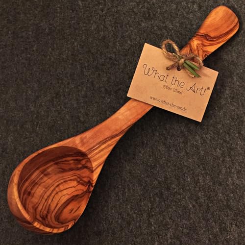 What the Art!® Olive Wood «Chorba» | Olivenholz Suppenkelle + Geschenk | ↑ 26 cm x Ø 7-8 cm | Schöpflöffel - Suppenlöffel - Saucenlöffel - Saunakelle von What the Art!