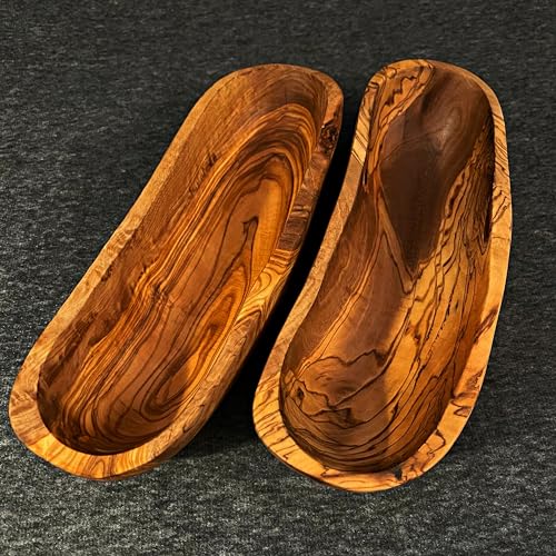 What the Art!® Olive Wood «Long Snackys» | Set Olivenholz Servierschalen | Handarbeit | ca. 24-25 x 8-9 cm | Snackschalen - Brotschalen von What the Art!