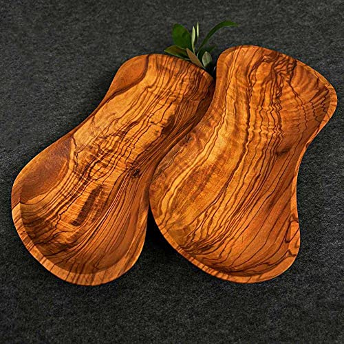 What the Art!® Olive Wood «Tapas Duo» Gr. M | 2er Set Olivenholz Servierschalen + Geschenk | 22 cm x 8-10 cm | Snackschalen - Dipschalen - Dekoschalen von What the Art!