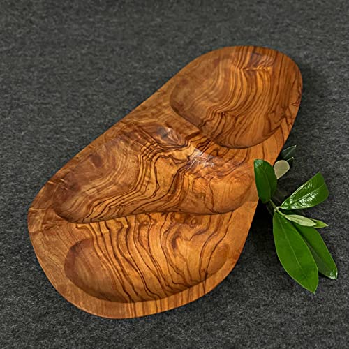 What the Art!® Olive Wood «Trois» Gr. M | Olivenholz Snackschale | Handarbeit | 23 x 10-13 cm | Dipschale - Tapas Schale - Dekoschale von What the Art!