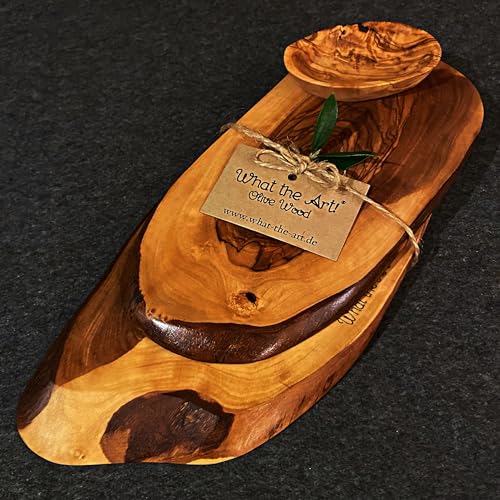 What the Art!® Olive Wood «Vesper Set» | 2 Olivenholz Schneidebretter + 2 Dip-Schälchen | Handarbeit | ca. 25-26 x 11-13 cm & 35-37 x 15-17 cm | Bretterset - Käsebrett - Servierbrett - Küchenset von What the Art!
