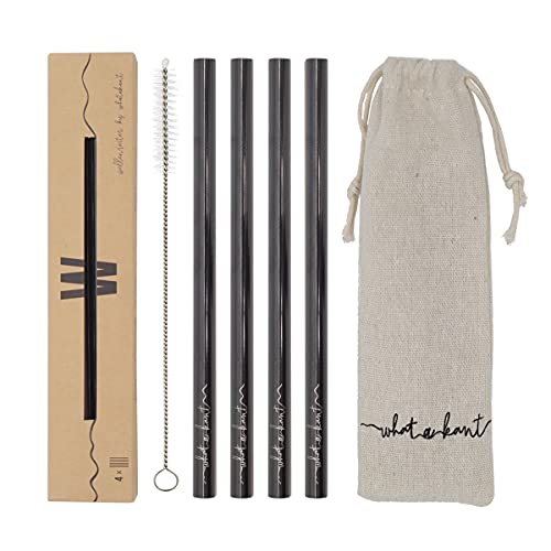 Whatakant Wellenreiter Kupferstrohhalme | 4er Set in Schwarz | nachhaltige Strohhalme mit Baumwollsäckchen und Reinigungsbürste | wiederwendbar und to go Trinkhalme | 15,5 cm Länge von Whatakant