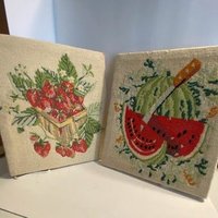 Paar Bestickte Sommer Obst Wanddekoration ~ Erdbeeren Und Wassermelone 13x12 Ohne Rahmen von WhatsoldisnewBySonja