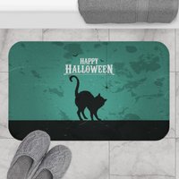 Halloween Badematte, Schwarze Katze Dekor, Gruseliges Badezimmer, Gruselige Geschenk, Badezimmer Dekor von WhattheFrogDesignCo