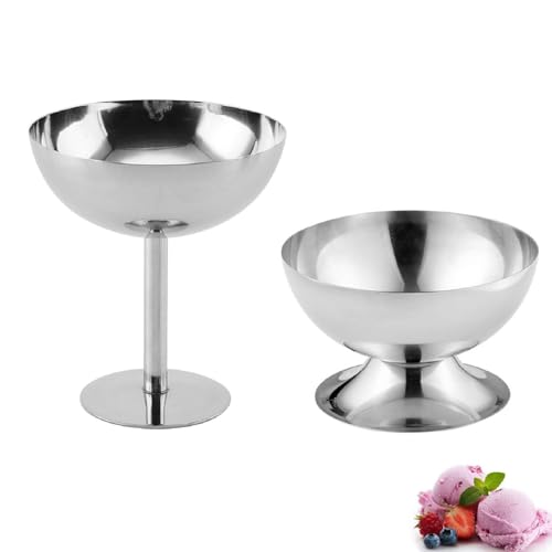 Whcctl 2 Stück 200ml Eisbecher, Edelstahl Dessertschale mit Fuß, Dessertgläser, DIce Cream Sundae, Dessertbecher, für Obst Salat Joghurt und Fruchtpudding von Whcctl