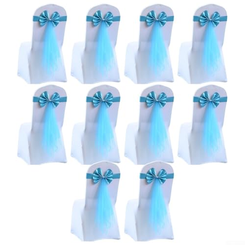 10 Stück elastische Stuhlhussen mit Schleifen-Design für stilvolle Party-Dekorationen (hellblau) von WheatThrive