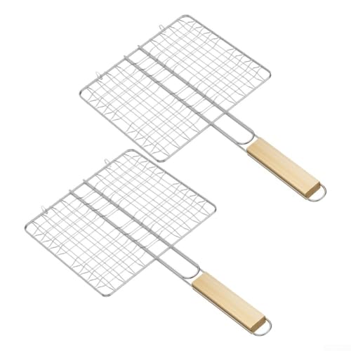 2 Stück BBQ Grillkorb mit langem Holzgriff für einfache Handhabung von Fisch und Fleisch auf dem Grill 2 Stück BBQ Grillkorb mit langem Holzgriff für einfache Handhabung von Fisch und Fleisch auf dem Grill von WheatThrive