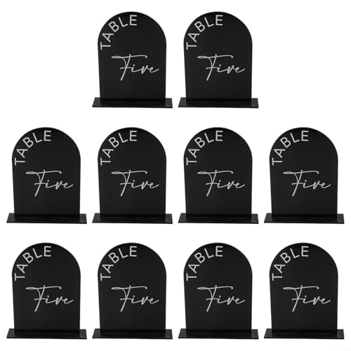 Acryl Event Decor Stilvolle verspiegelte Bogen-Tischnummern in einer praktischen Packung mit 10 Stück (schwarz S) von WheatThrive