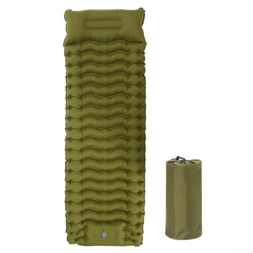Aufblasbare Outdoor-Matratze, einzelne selbstaufblasende Camping-Matte, Camping-Schlafausrüstung mit Kissen, Fußpumpe zum Aufblasen von WheatThrive