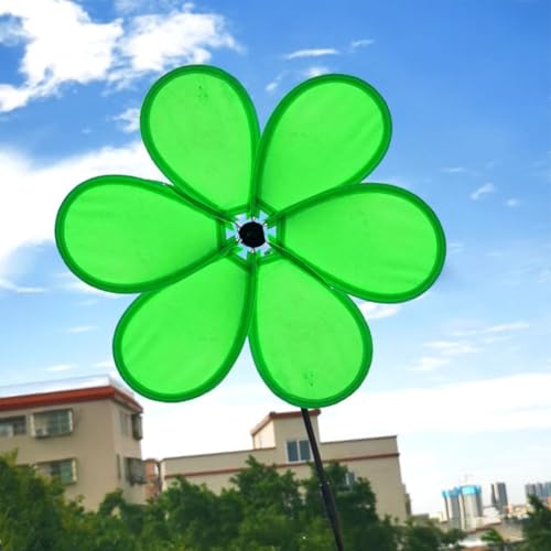 Dekorative Blumen-Windmühle für den Außenbereich mit Stoffklingen und Fiberglas-Stab, dreht sich automatisch mit Wind oder Bewegung (grün) von WheatThrive