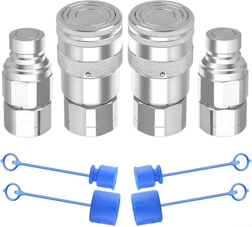 Hydraulische Schnellverbindungs-Kupplungen, 35 MPa Kohlenstoffstahl, 2 Sets NPT-Flachkupplungen mit Staubkappe für Holland (NPT1/4) von WheatThrive
