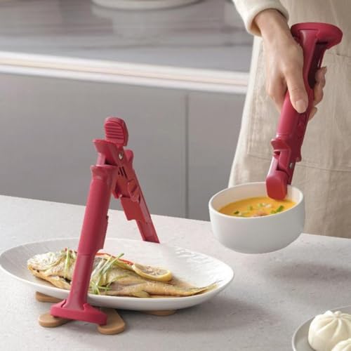 Küchen-Silikon-Verbrühungs-Clip, 2-in-1-Mehrzweck-Schüsselhalter mit Verriegelungsmechanismus zum Halten von heißen Schüsseln und Tellern (rot) von WheatThrive