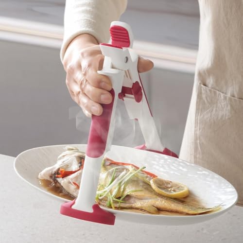 Küchen-Silikon-Verbrühungs-Clip, 2-in-1-Mehrzweck-Schüsselhalter mit Verriegelungsmechanismus zum Halten von heißen Schüsseln und Tellern (weiß und rot) von WheatThrive