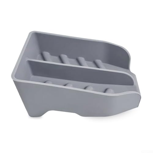 Küchen- und Badezimmerschwammhalter, 14,7 x 14,7 x 7,3 cm, Silikon-Schwamm-Wasserablage, selbstentleerend, Duschseifenregal für Badezimmer (grau) von WheatThrive