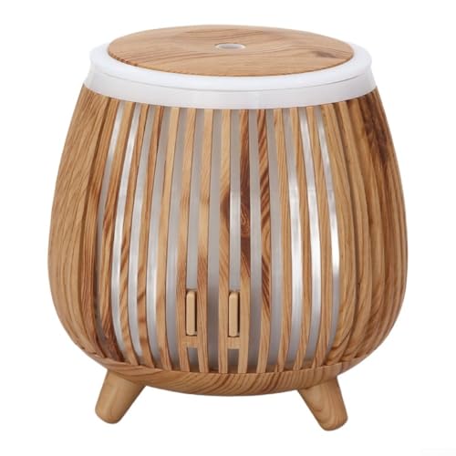 Luftbefeuchter-Lufterfrischer, tragbar, leise, vertikal, hohl, Aromatherapie-Maschine, Öl-Diffusor mit LED-Stimmungsbeleuchtung für Zuhause (helle Holzmaserung) von WheatThrive