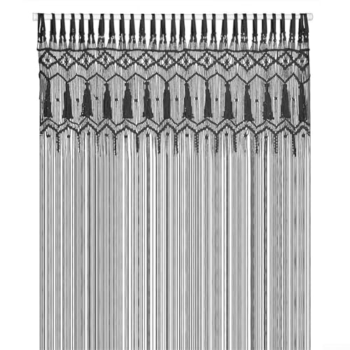 Manuell gewebter Türvorhang, 135 x 200 cm, Baumwolle, handgefertigt, für Fensterdekoration (schwarz) von WheatThrive